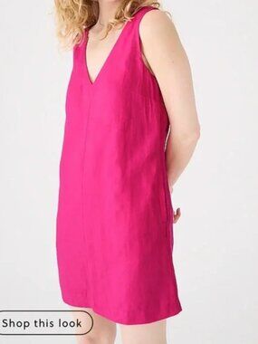 J Crew | Size M | V-Neck Linen Shift Dress in Pink